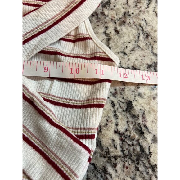 Charlotte Russe Womens Bodysuit Small White Red Striped Sleeveless Wrap Ribbed - Picture 7 of 7